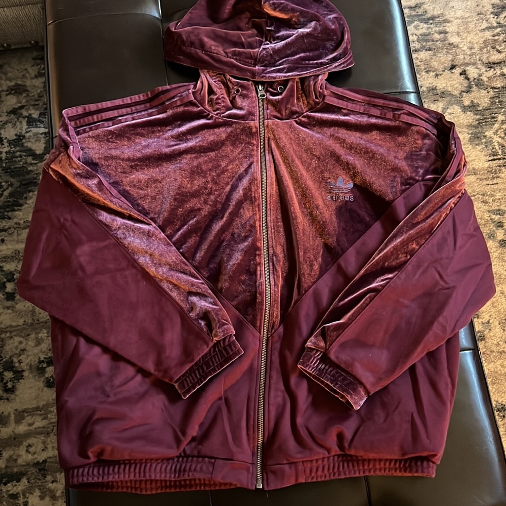 Maroon velour adidas track suit jacket size medium